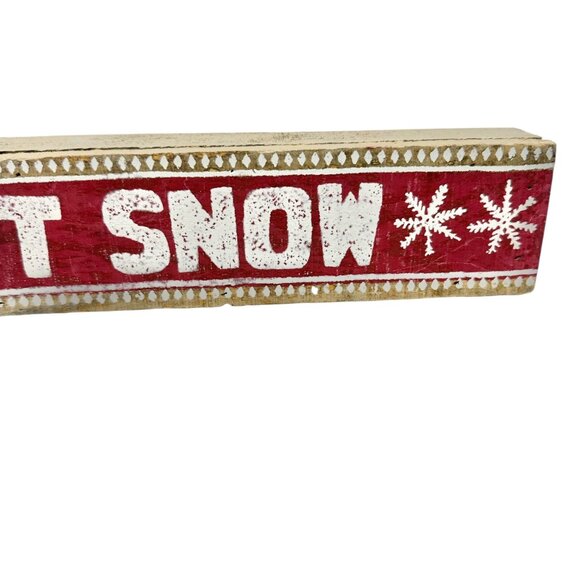 Let It Snow Wooden Holiday Decoration Sign 15" L x 2.5" H Red White Rustic Style - Picture 4 of 7